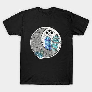 Whimsical Crescent: Zentangle Moonlight with Crystals T-Shirt